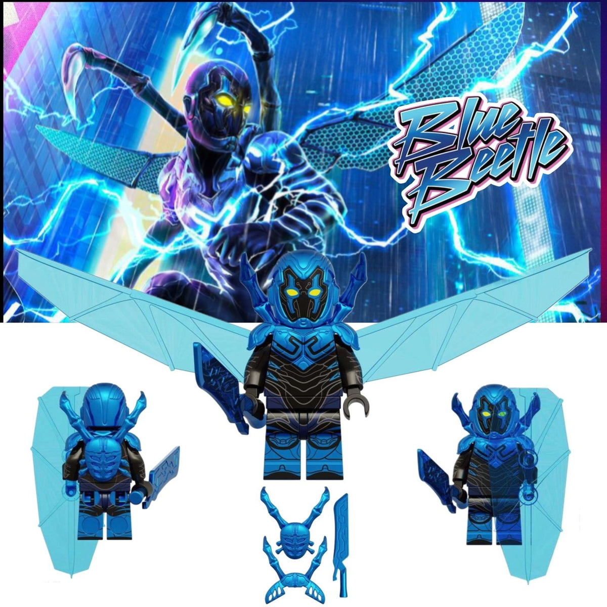Blue Beetle Minifigure - Jaime Reyes | Khaji Da | Scarab - Custom Detective Collection Minifig