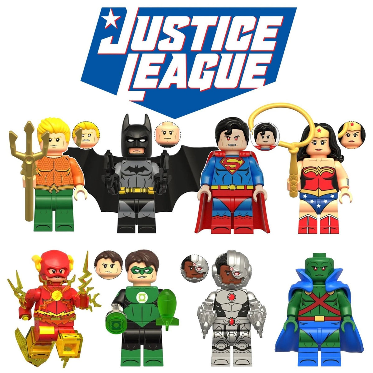NEW - Justice League Minifigures BUNDLE - 8 Pack of Custom Detective Collection Superhero Minifigs