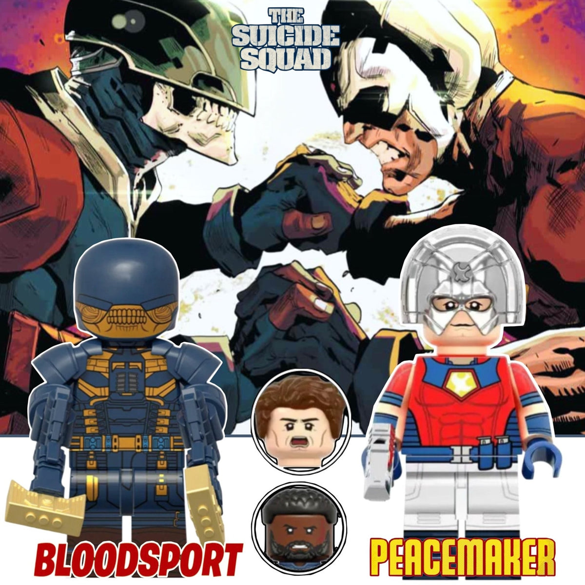 Peacemaker & Bloodsport Minifigures - Suicide Squad | Custom Detective Collection Minifig BUNDLE