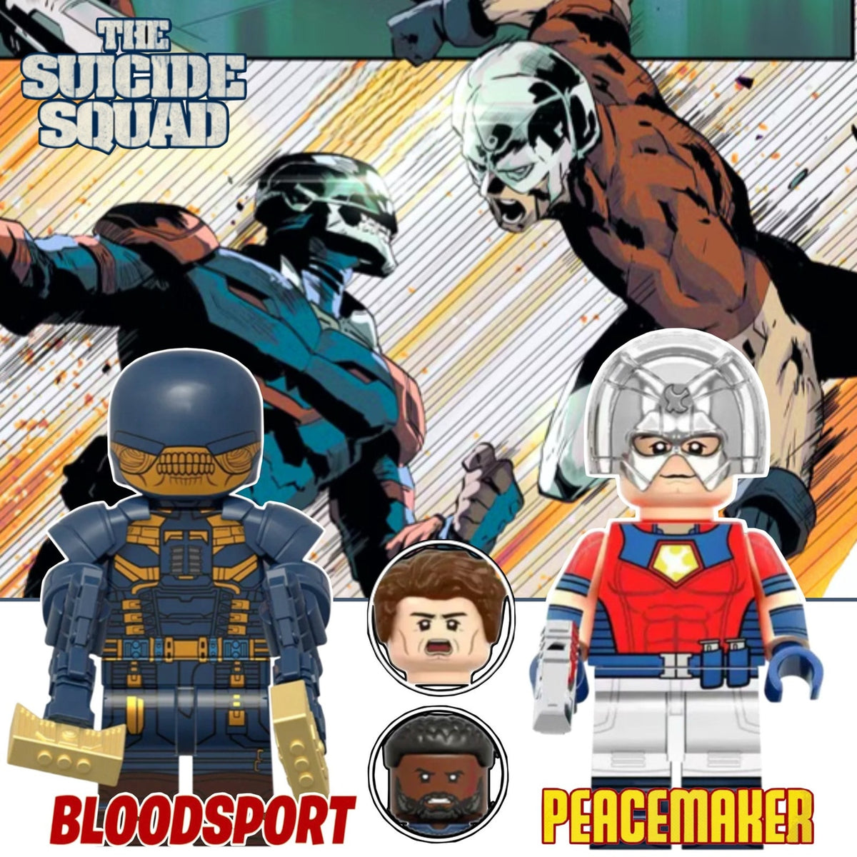 Peacemaker & Bloodsport Minifigures - Suicide Squad | Custom Detective Collection Minifig BUNDLE