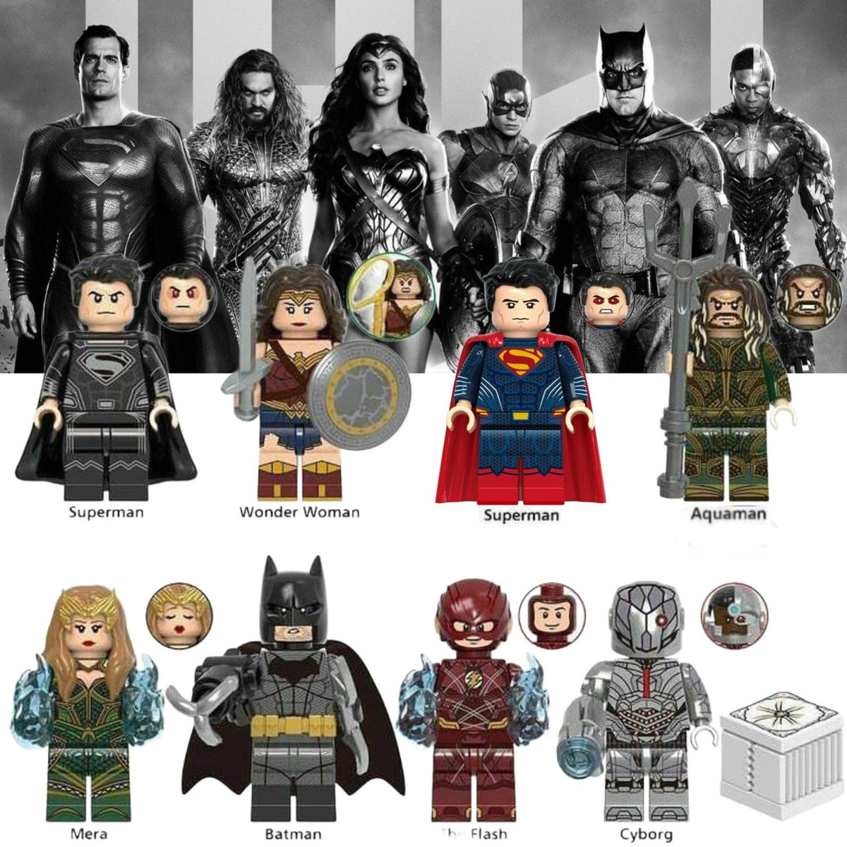 Justice League Minifigures BUNDLE  - DCEU | Snyderverse - (8) Custom Detective Collection Minifigs