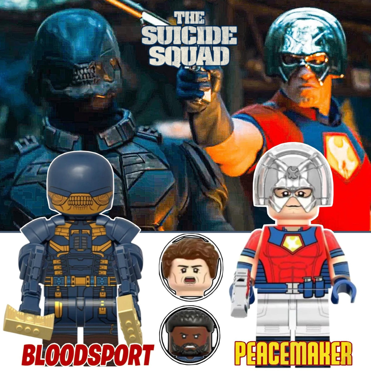 Peacemaker & Bloodsport Minifigures - Suicide Squad | Custom Detective Collection Minifig BUNDLE