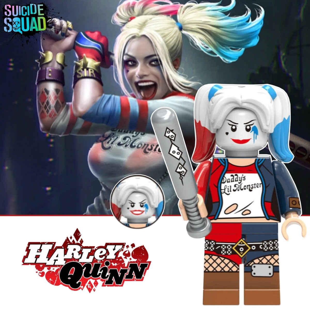 Harley Quinn Minifigure - Suicide Squad Daddy’s Lil Monster - Custom Detective Collection Minifig
