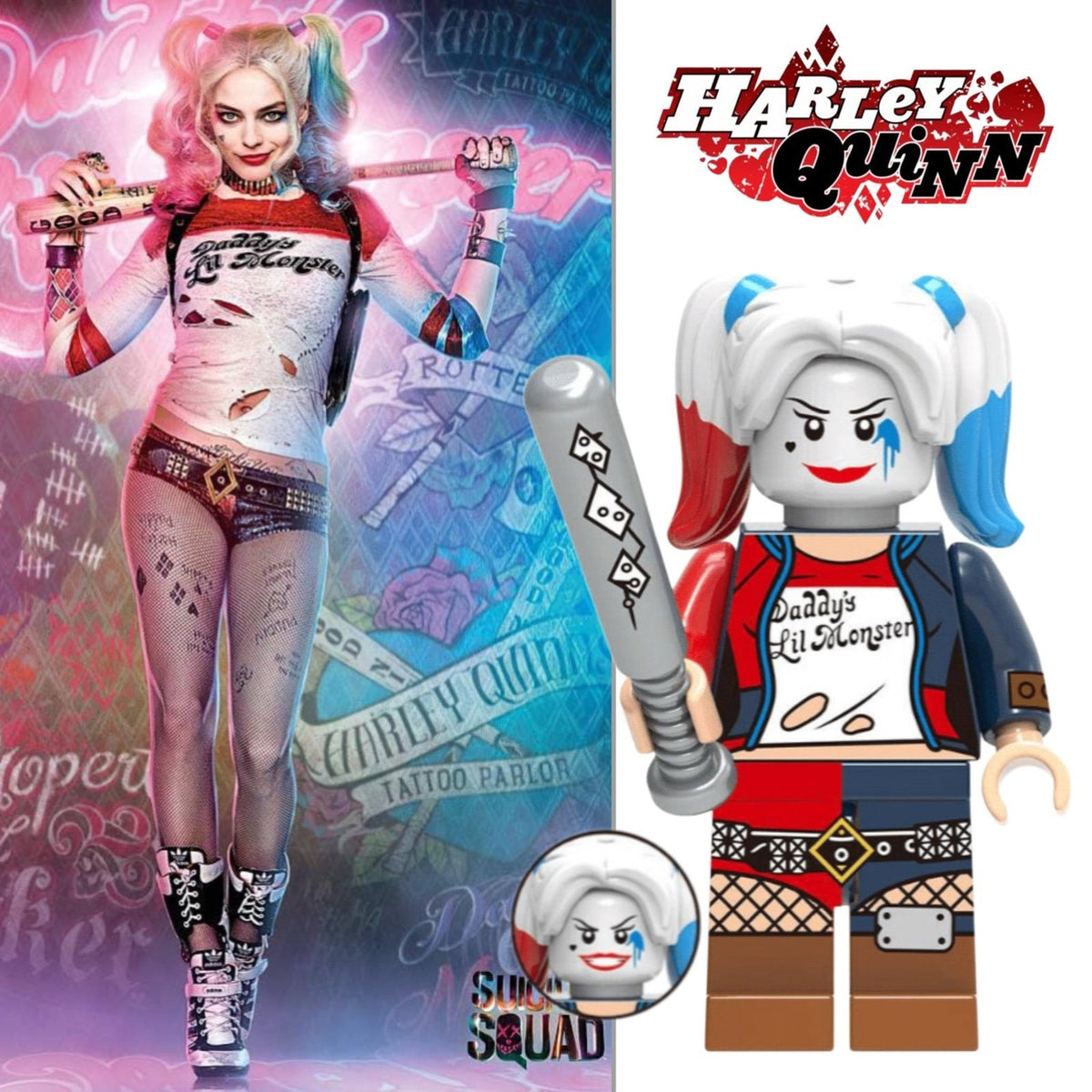 Harley Quinn Minifigure - Suicide Squad Daddy’s Lil Monster - Custom Detective Collection Minifig