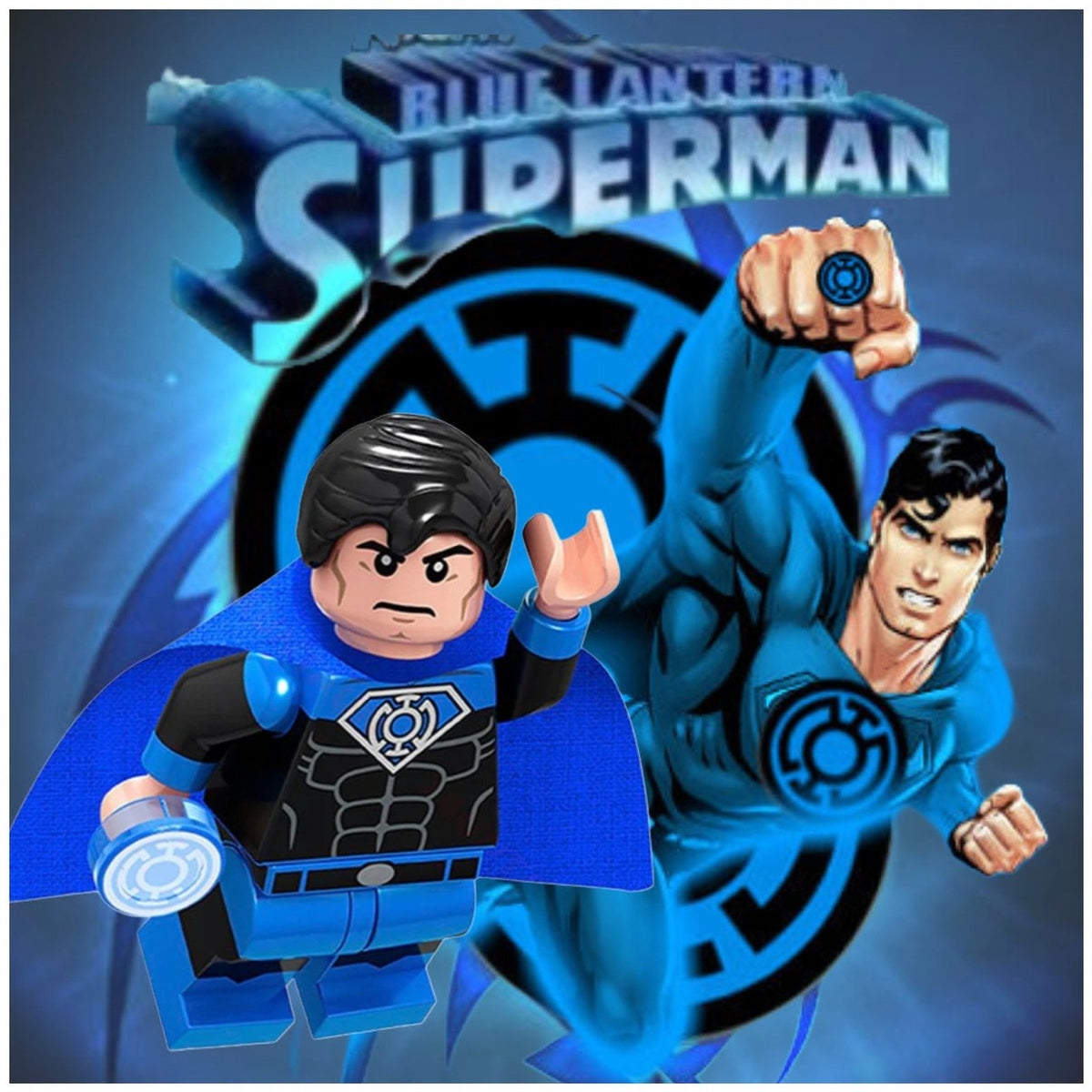 Blue Lantern Superman Minifigure - Kal-El | Lego Compatible | Custom DC Minifig