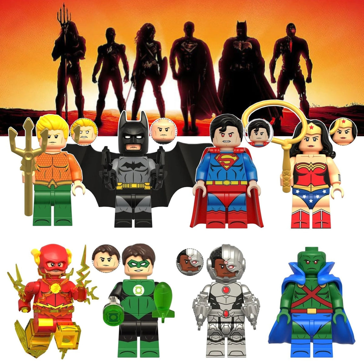 NEW - Justice League Minifigures BUNDLE - 8 Pack of Custom Detective Collection Superhero Minifigs