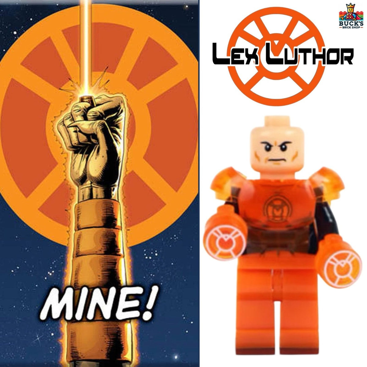 Orange Lantern Lex Luthor Minifigure - Lego Compatible - Custom Detective Collection Minifig