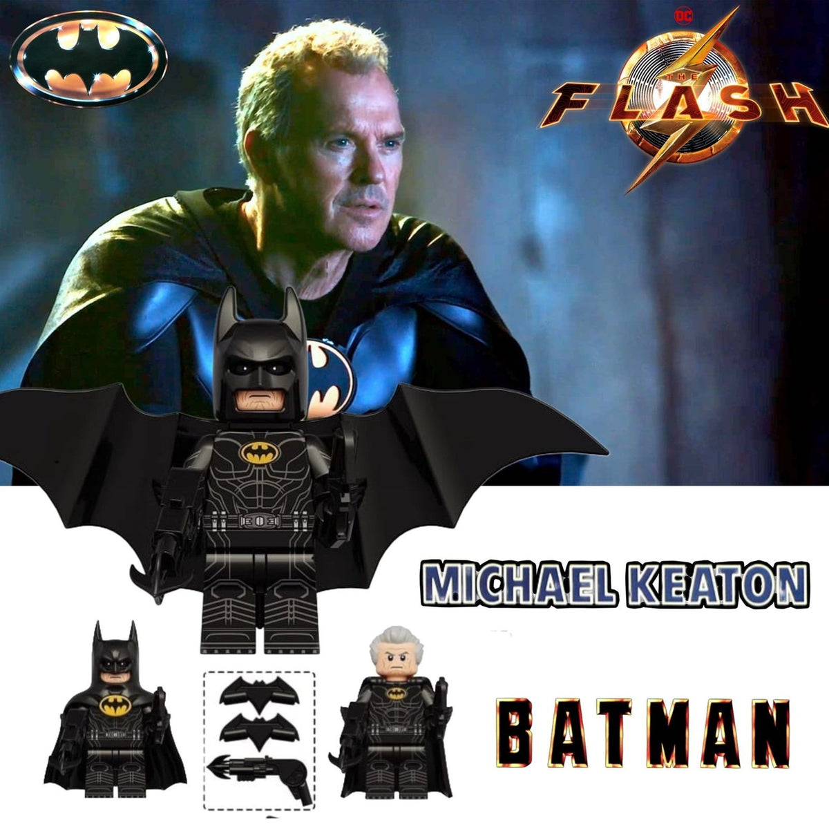 Old Man Batman Minifigure - Flash | Michael Keaton Batman - Custom Detective Collection Minifig