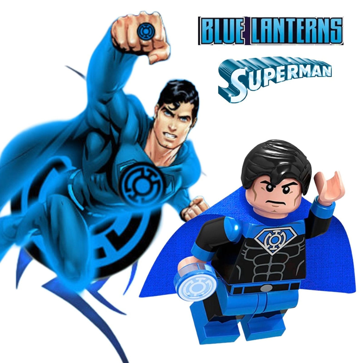 Blue Lantern Superman Minifigure - Kal-El | Lego Compatible | Custom DC Minifig