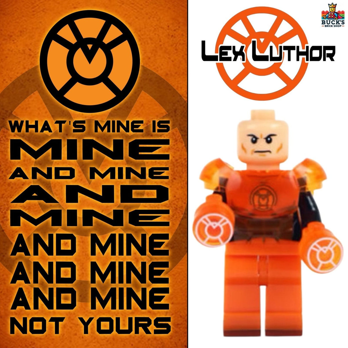 Orange Lantern Lex Luthor Minifigure - Lego Compatible - Custom Detective Collection Minifig