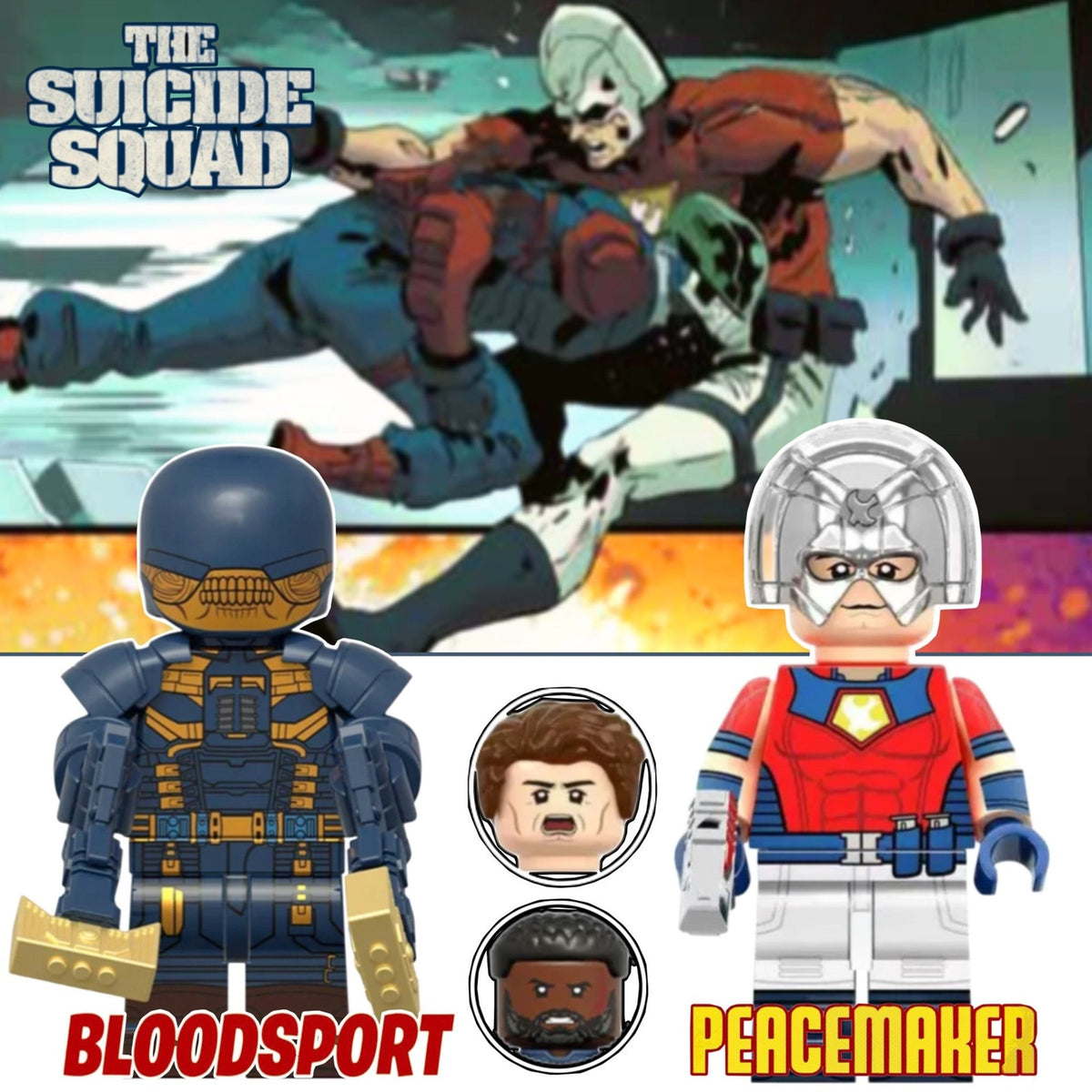 Peacemaker & Bloodsport Minifigures - Suicide Squad | Custom Detective Collection Minifig BUNDLE