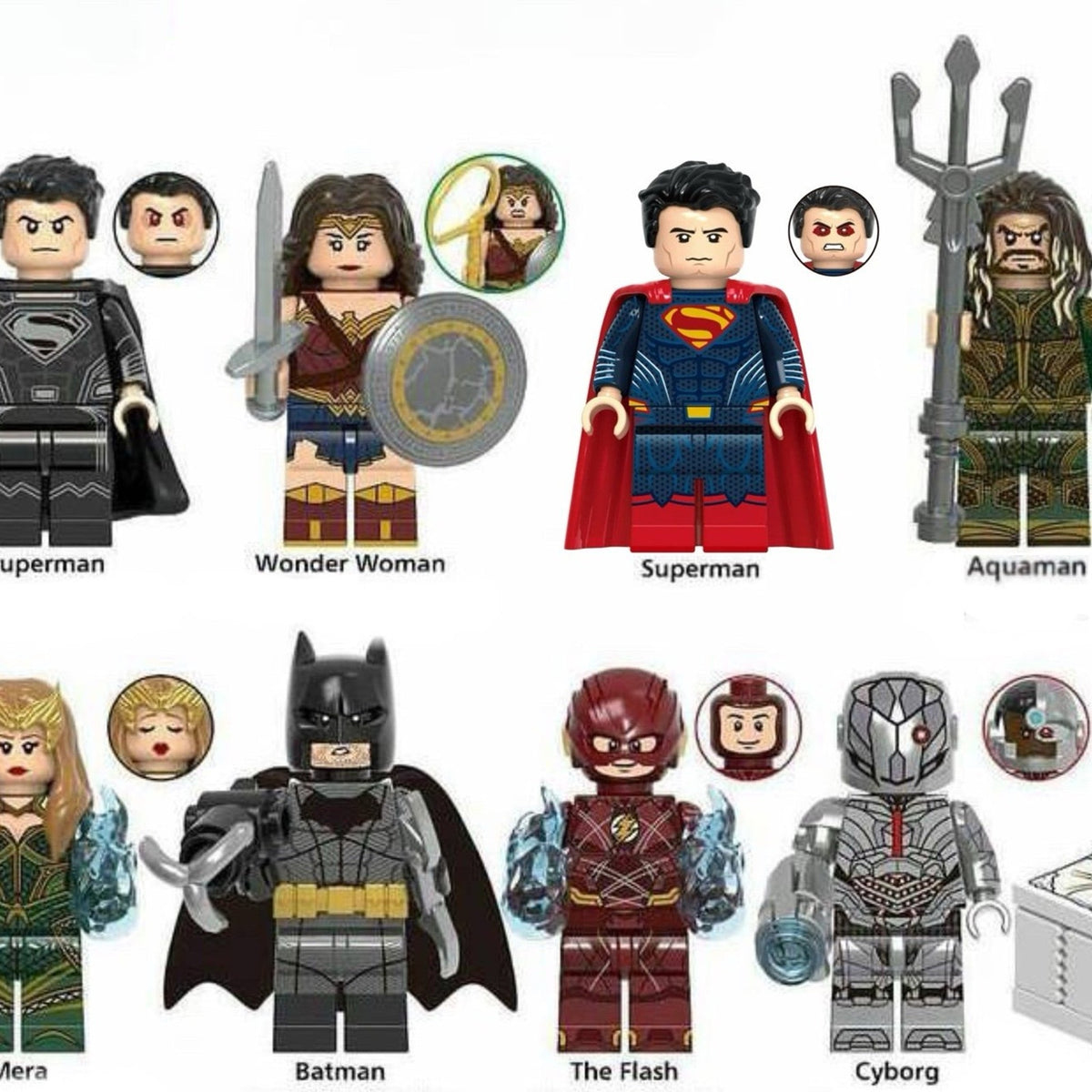 Justice League Minifigures BUNDLE  - DCEU | Snyderverse - (8) Custom Detective Collection Minifigs
