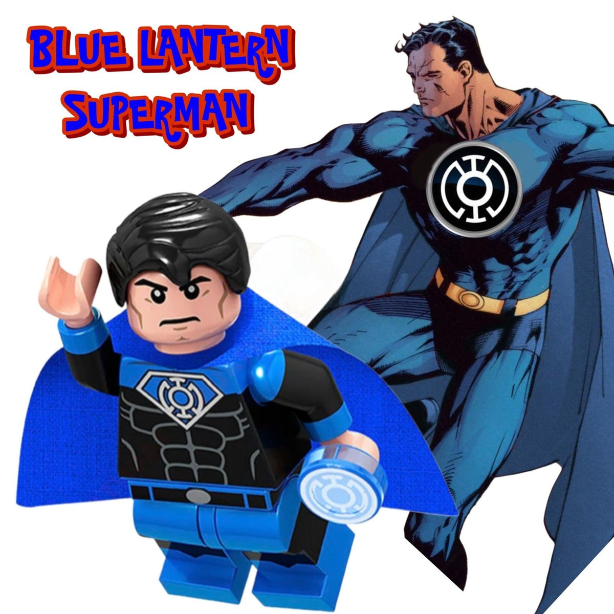 Blue Lantern Superman Minifigure - Kal-El | Lego Compatible | Custom DC Minifig