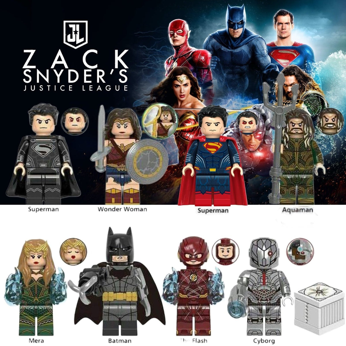 Justice League Minifigures BUNDLE  - DCEU | Snyderverse - (8) Custom Detective Collection Minifigs